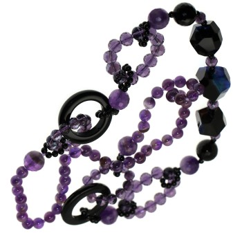 RMB|collana lunga pietre naturali agata blu ametista e cristalli lunghissima 90 cm