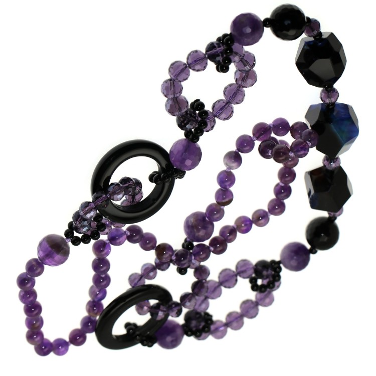 RMB|collana lunga pietre naturali agata blu ametista e cristalli lunghissima 90 cm