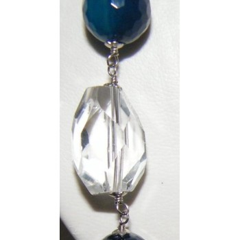 RMB|Necklace Silver 925 Pearls Crystal Blue Agate and glass 87cm long