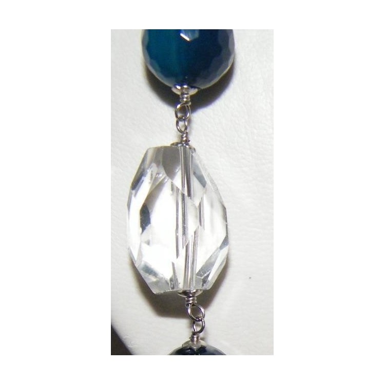 RMB|Necklace Silver 925 Pearls Crystal Blue Agate and glass 87cm long