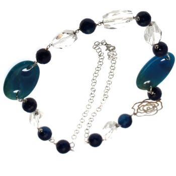 RMB|Collana Argento 925 Perle Cristallo Agata blu e vetro lunga 87cm gioielleria roma