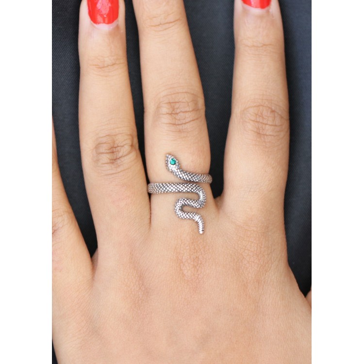 RMB|snake ring silver 925 emerald green zircon woman NALBORI