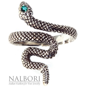 RMB|anello serpente argento 925 zircone verde emerald donna NALBORI