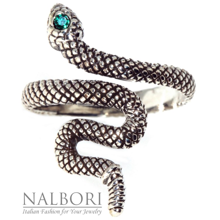RMB|snake ring silver 925 emerald green zircon woman NALBORI