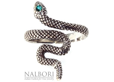 RMB|anello serpente argento 925 zircone verde emerald donna NALBORI