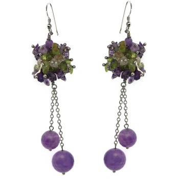 RMB|Earrings natural amethyst and chips Quartz and peridot 925 silver pendant stones woman