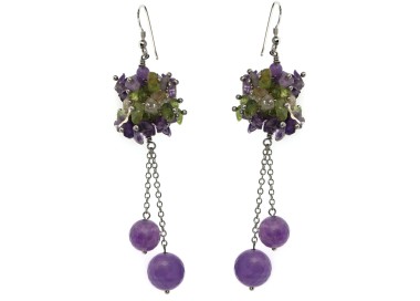 RMB|Orecchini ametista naturale e chips Quarzo e peridoto argento 925 pendenti pietre donna