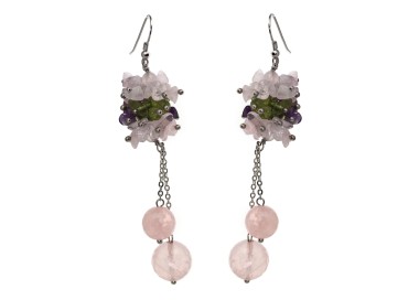 RMB|Orecchini quarzo rosa naturale e chips Quarzo e peridoto argento 925 pendenti pietre donna
