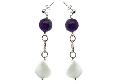RMB|925 silver earrings White Agate and Amethyst pendants