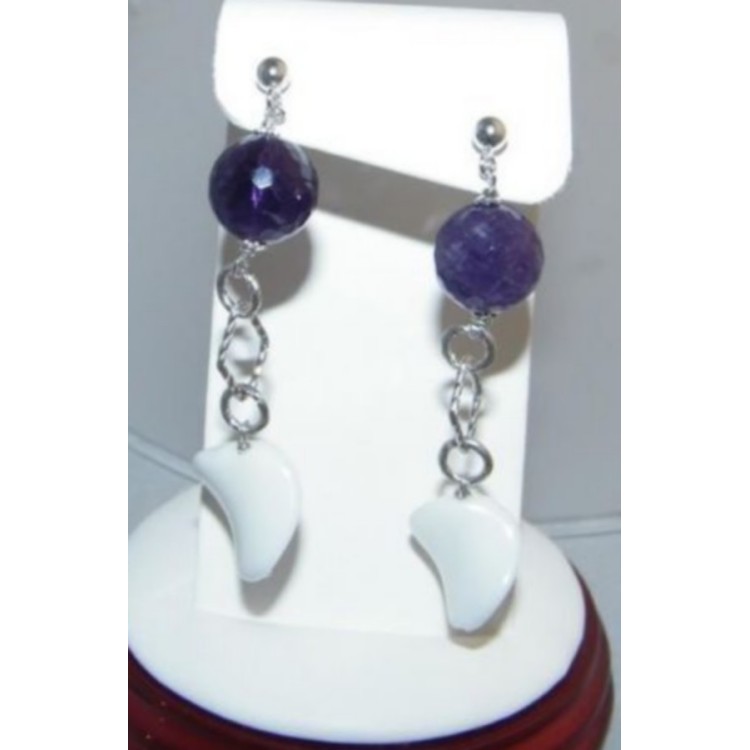 RMB|925 silver earrings White Agate and Amethyst pendants