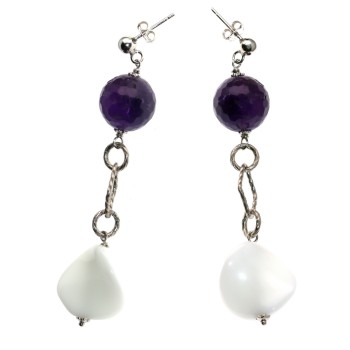 RMB|925 silver earrings White Agate and Amethyst pendants