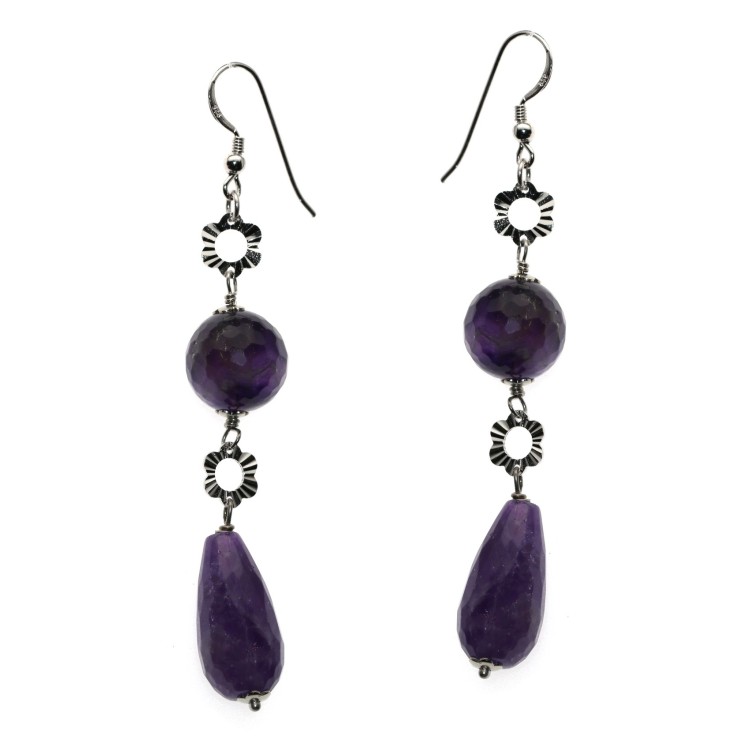 RMB|925 silver earrings with briolette amethyst and purple round