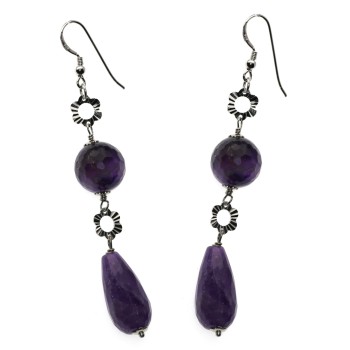 RMB|925 silver earrings with briolette amethyst and purple round