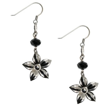 RMB|black crystal flower earrings 925 silver dangling woman