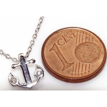 RMB|silver 925: Necklace Collier man woman "forzatina" 40 + 3 and small anchor white zirconia