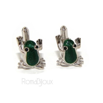 RMB|Gemelli Uomo rana ranocchio per camicia in Argento 925 smalto verde realizzati a mano