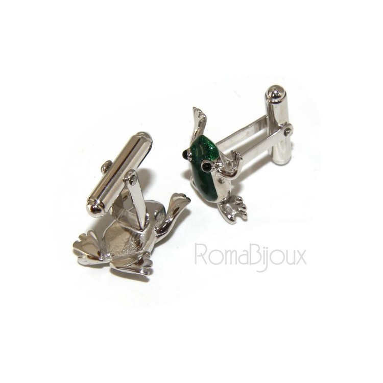 RMB|Gemelli Uomo rana ranocchio per camicia in Argento 925 smalto verde realizzati a mano