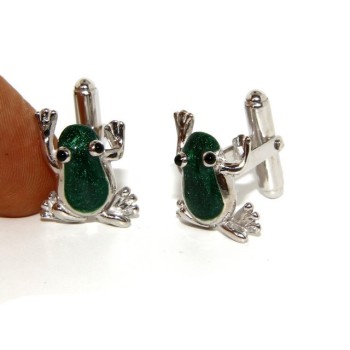 RMB|Gemelli Uomo rana ranocchio per camicia in Argento 925 smalto verde realizzati a mano