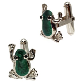 RMB|Gemelli argento 925 ranocchio rana da camicia smalto verde uomo