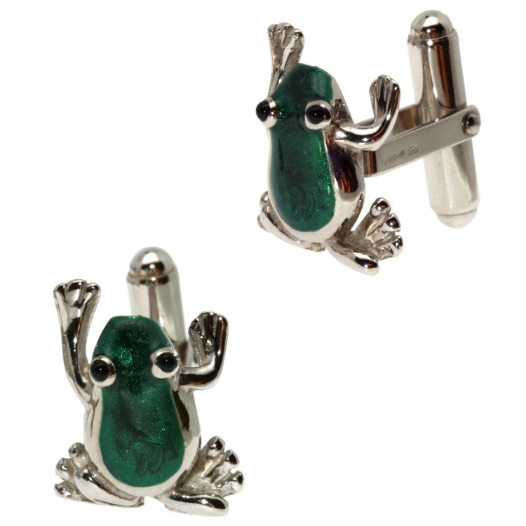 RMB|Gemelli argento 925 ranocchio rana da camicia smalto verde uomo
