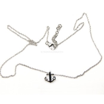 RMB|Argento 925 : Collana Collier uomo donna forzatina 40 + 3 e ancora passante zirconi bianchi