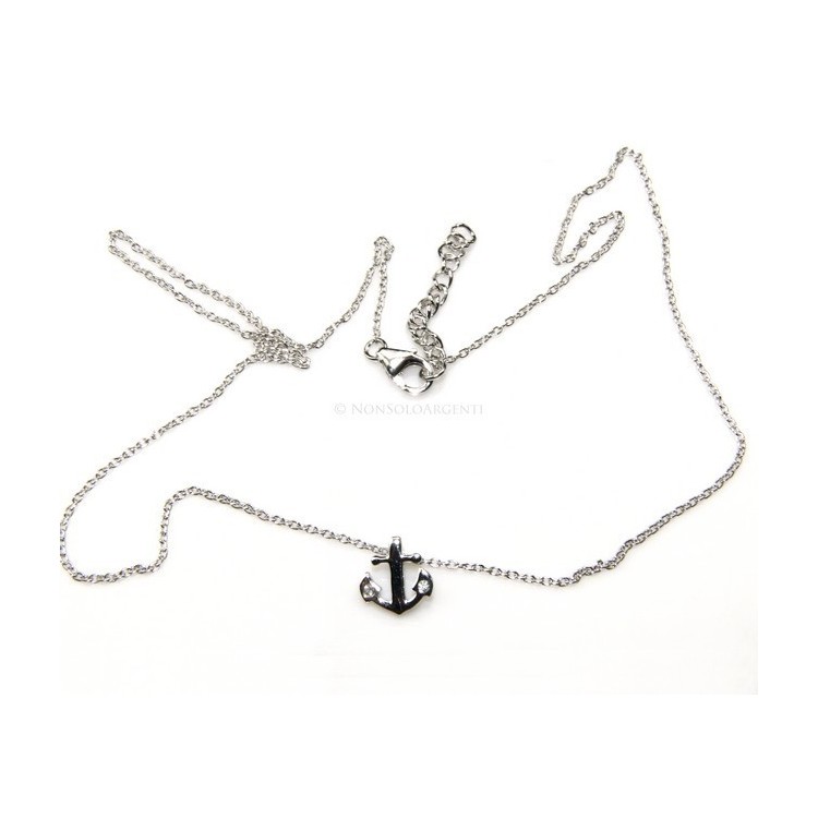 RMB|silver 925: Necklace Collier man woman "forzatina" 40 + 3 and small anchor white zirconia