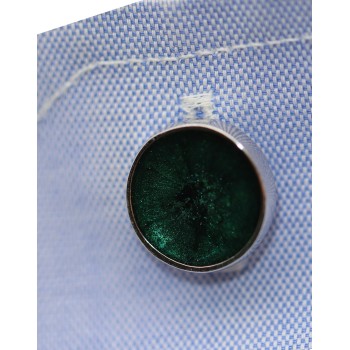 RMB|Gemelli tondi Argento 925 a bottone  smalto vari colori camicia uomo NALBORI verde scuro