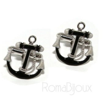 RMB|Mens Cufflinks to anchor shirt Silver 925 black enamel handmade