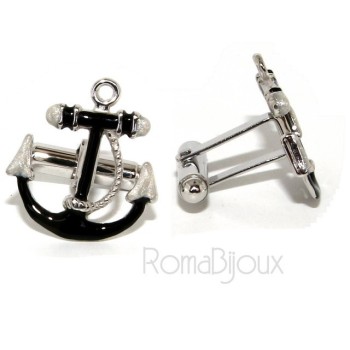 RMB|Mens Cufflinks to anchor shirt Silver 925 black enamel handmade