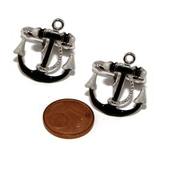 RMB|Mens Cufflinks to anchor shirt Silver 925 black enamel handmade