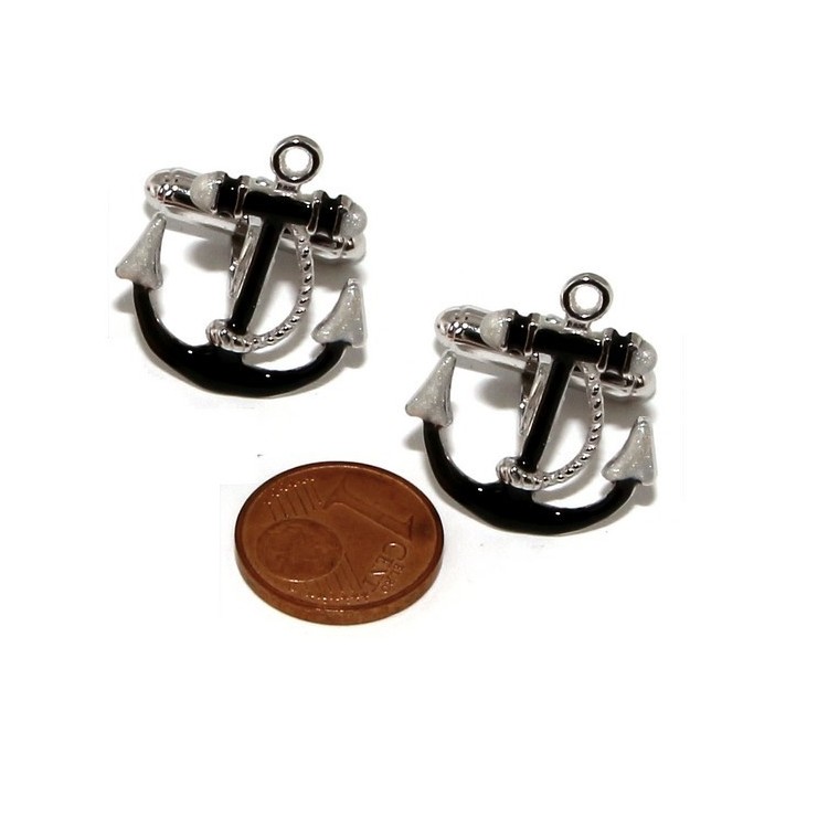 RMB|Mens Cufflinks to anchor shirt Silver 925 black enamel handmade
