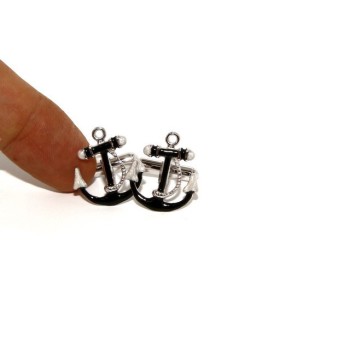RMB|Mens Cufflinks to anchor shirt Silver 925 black enamel handmade
