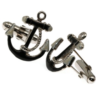 RMB|Mens Cufflinks to anchor shirt Silver 925 black enamel handmade
