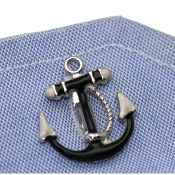 RMB|Gemelli nalbori camicia argento 925 ancora smalto nero realizzati a mano