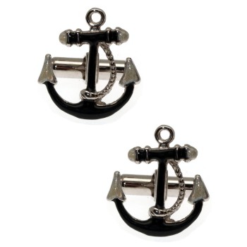 RMB|Mens Cufflinks to anchor shirt Silver 925 black enamel handmade