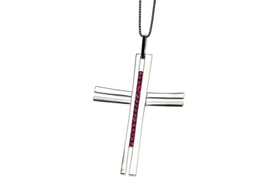 RMB|925 silver ruby red zircon cross pendant with necklace, Chetè Laroche brand