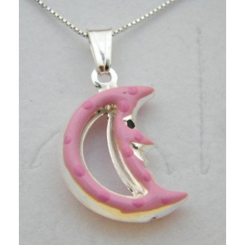 RMB|925 silver necklace with Large Pink Moon pendant for women or girls
