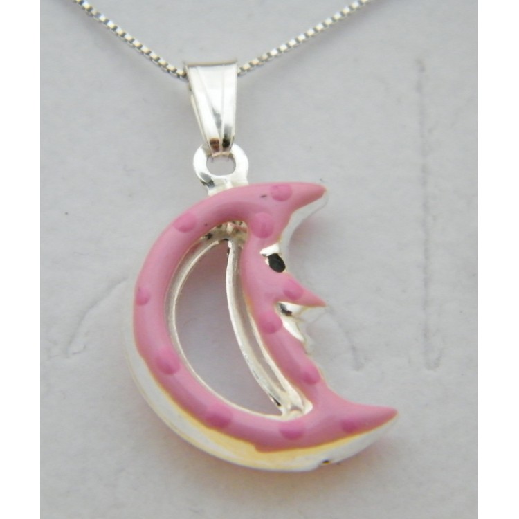 RMB|collana argento 925 con ciondolo Grande Luna Rosa  donna o bambina