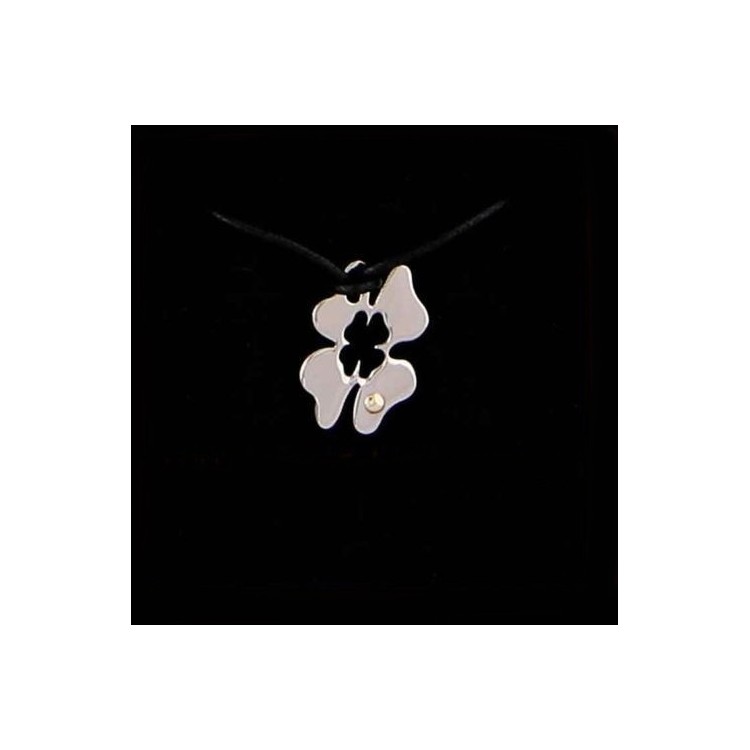 RMB|four-leaf clover necklace in steel and 18kt gold stitch with lace