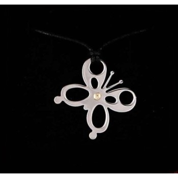 RMB|Steel and 18kt gold butterfly necklace with lace