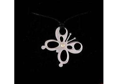 RMB|Steel and 18kt gold butterfly necklace with lace