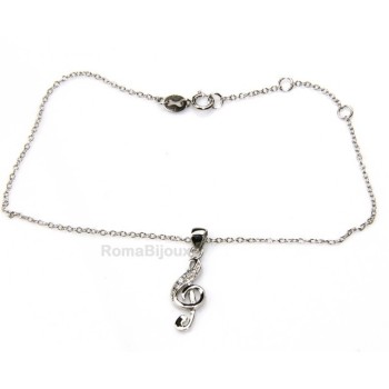 RMB|Argento 925 : Bracciale cavigliera uomo donna con pendente chiave di violino zirconi bianchi