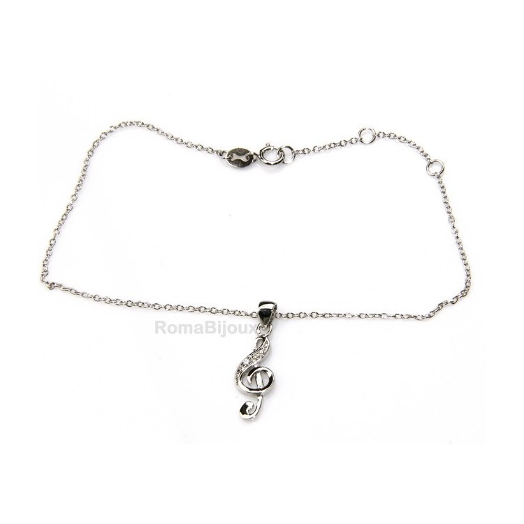 RMB|silver 925: man woman anklet bracelet with pendant clef white zirconia