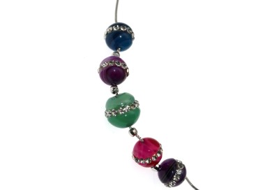 RMB|Necklace in rhodium-plated 925 silver with 5 colored agate spheres and zircons.