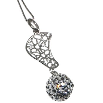RMB|925 silver necklace with Filigree Moon and Zircon Sphere women's choker