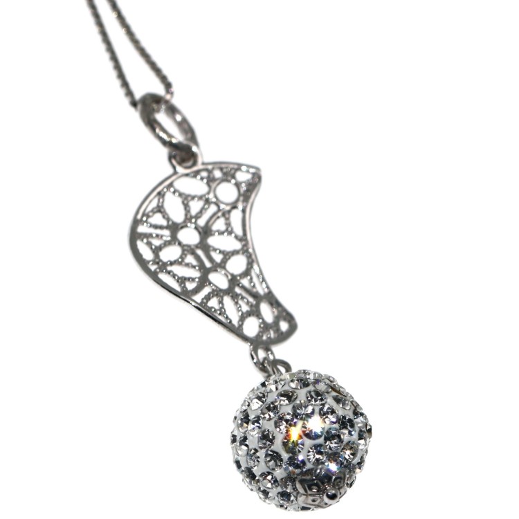 RMB|925 silver necklace with Filigree Moon and Zircon Sphere women's choker