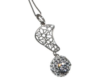 RMB|925 silver necklace with Filigree Moon and Zircon Sphere women's choker