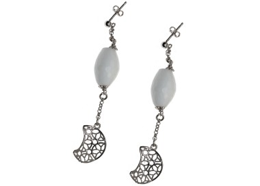RMB|Orecchini argento 925 con Luna in Filigrana e agata bianca pendenti