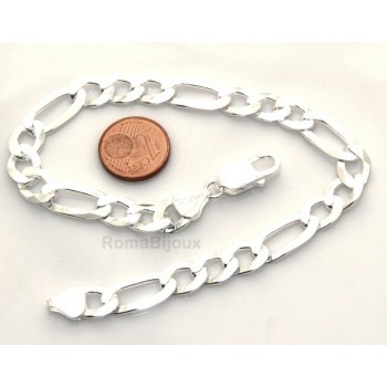 RMB|ARGENTO 925 : Bracciale uomo catena da 7,5 mm figaro 3 + 1 sbiancata Lungo
