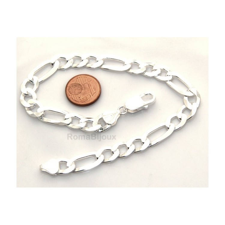 RMB|SILVER 925: Man Bracelet Chain 7.5 mm figaro 3 + 1 bleached very long XXL !